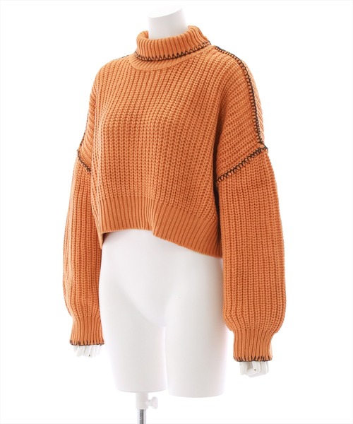 clear（クリア）の「配色ステッチショート丈ニットトップス（ニット/セーター・レディース・ブラック/オレンジ/アイボリー・F）」の22枚目の写真