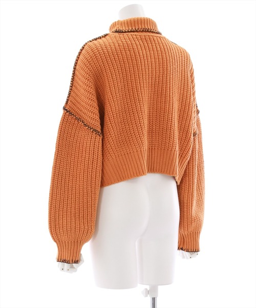 clear（クリア）の「配色ステッチショート丈ニットトップス（ニット/セーター・レディース・ブラック/オレンジ/アイボリー・F）」の16枚目の写真