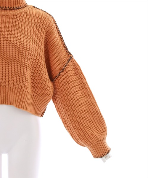 clear（クリア）の「配色ステッチショート丈ニットトップス（ニット/セーター・レディース・ブラック/オレンジ/アイボリー・F）」の20枚目の写真