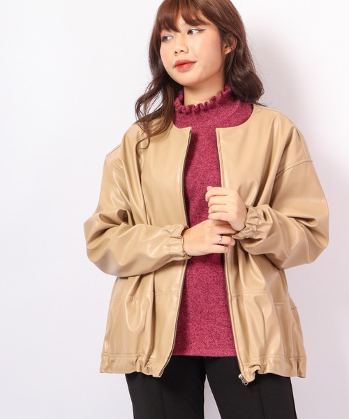 A.N.L(エーエヌエル レーベル)の「A.N.L フェイクレザーブルゾン(ブルゾン・レディース・キャメル/アイボリー/ブラック・38)」の3枚目の写真