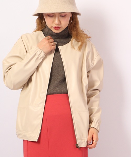 A.N.L(エーエヌエル レーベル)の「A.N.L フェイクレザーブルゾン(ブルゾン・レディース・キャメル/アイボリー/ブラック・38)」の14枚目の写真