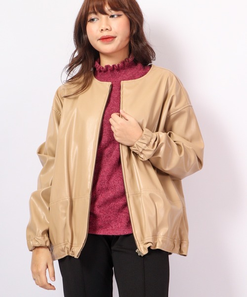 A.N.L(エーエヌエル レーベル)の「A.N.L フェイクレザーブルゾン(ブルゾン・レディース・キャメル/アイボリー/ブラック・38)」の15枚目の写真