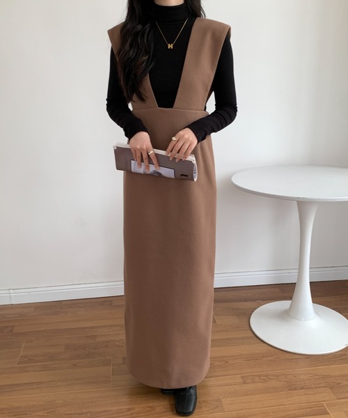 ECLIN（エクラン）の「メルトンスリットジャンパーロングスカート（ジャンパースカート・レディース・チャコールグレー/ブラウン/グレー・M/L）」の3枚目の写真