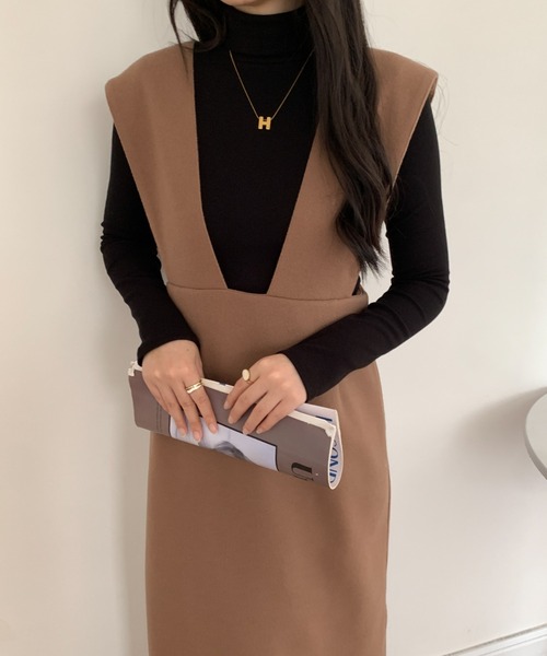 ECLIN（エクラン）の「メルトンスリットジャンパーロングスカート（ジャンパースカート・レディース・チャコールグレー/ブラウン/グレー・M/L）」の18枚目の写真