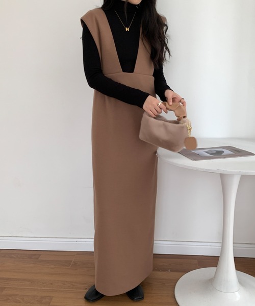 ECLIN（エクラン）の「メルトンスリットジャンパーロングスカート（ジャンパースカート・レディース・チャコールグレー/ブラウン/グレー・M/L）」の19枚目の写真