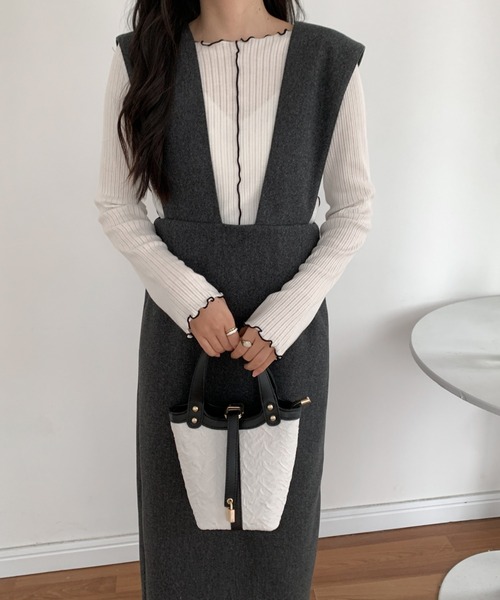 ECLIN（エクラン）の「メルトンスリットジャンパーロングスカート（ジャンパースカート・レディース・チャコールグレー/ブラウン/グレー・M/L）」の5枚目の写真