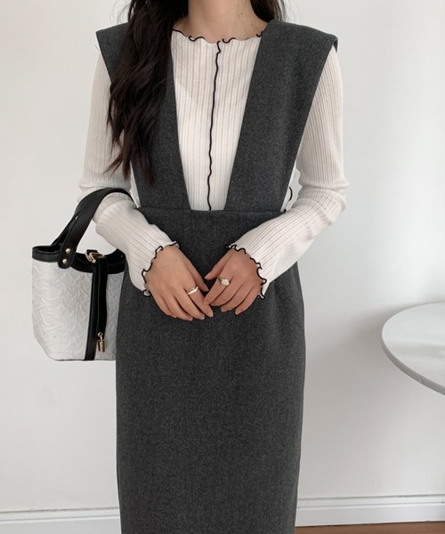 ECLIN（エクラン）の「メルトンスリットジャンパーロングスカート（ジャンパースカート・レディース・チャコールグレー/ブラウン/グレー・M/L）」の6枚目の写真