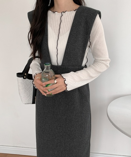 ECLIN（エクラン）の「メルトンスリットジャンパーロングスカート（ジャンパースカート・レディース・チャコールグレー/ブラウン/グレー・M/L）」の8枚目の写真