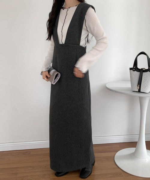 ECLIN（エクラン）の「メルトンスリットジャンパーロングスカート（ジャンパースカート・レディース・チャコールグレー/ブラウン/グレー・M/L）」の10枚目の写真