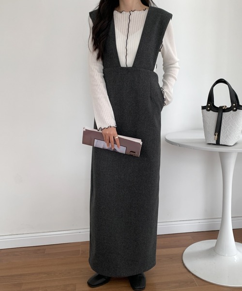 ECLIN（エクラン）の「メルトンスリットジャンパーロングスカート（ジャンパースカート・レディース・チャコールグレー/ブラウン/グレー・M/L）」の11枚目の写真