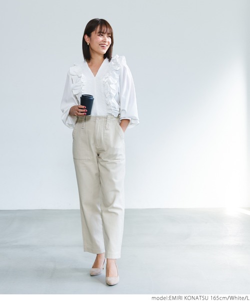 coca（coca）（コカ）の「フリルカラー長袖ブラウス（シャツ/ブラウス・レディース・ホワイト/ブラック・M/L）」の4枚目の写真