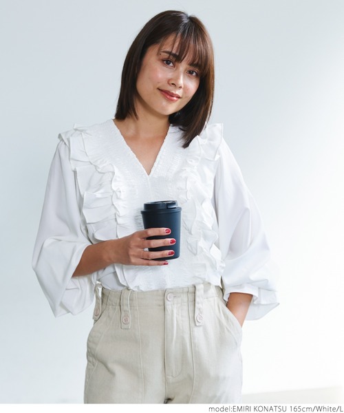 coca（coca）（コカ）の「フリルカラー長袖ブラウス（シャツ/ブラウス・レディース・ホワイト/ブラック・M/L）」の5枚目の写真