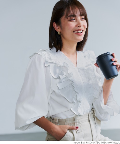 coca（coca）（コカ）の「フリルカラー長袖ブラウス（シャツ/ブラウス・レディース・ホワイト/ブラック・M/L）」の8枚目の写真