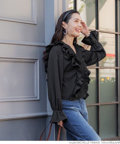 coca（coca）（コカ）の「フリルカラー長袖ブラウス（シャツ/ブラウス・レディース・ホワイト/ブラック・M/L）」の11枚目の写真