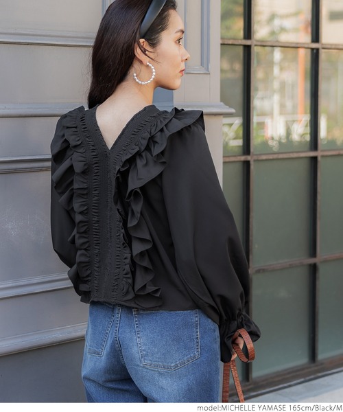 coca（coca）（コカ）の「フリルカラー長袖ブラウス（シャツ/ブラウス・レディース・ホワイト/ブラック・M/L）」の12枚目の写真