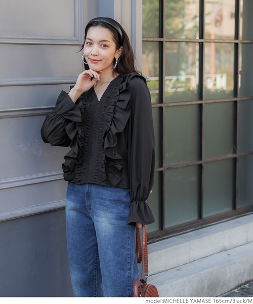 coca（coca）（コカ）の「フリルカラー長袖ブラウス（シャツ/ブラウス・レディース・ホワイト/ブラック・M/L）」の13枚目の写真