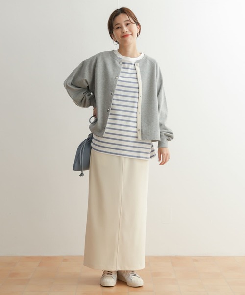 URBAN RESEARCH DOORS（アーバンリサーチドアーズ）の「コットンスウェットラグランショートカーディガン（カーディガン/ボレロ・レディース・アイボリー/グレー系その他/ネイビー・MEDIUM）」の14枚目の写真