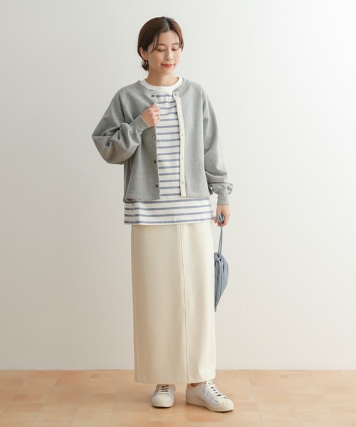 URBAN RESEARCH DOORS（アーバンリサーチドアーズ）の「コットンスウェットラグランショートカーディガン（カーディガン/ボレロ・レディース・アイボリー/グレー系その他/ネイビー・MEDIUM）」の21枚目の写真