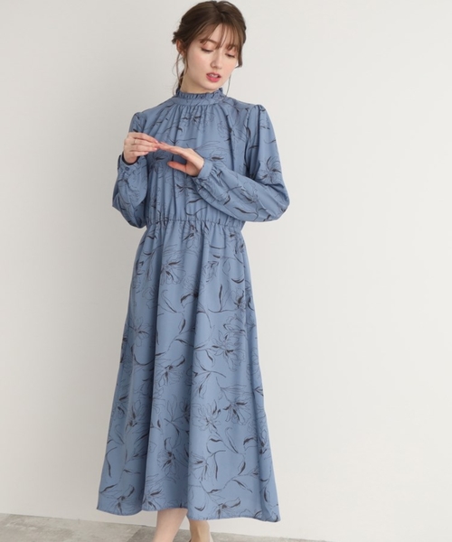 【 】青の花柄 白ミディ丈ワンピース 08410430044-p.jpg?ts=