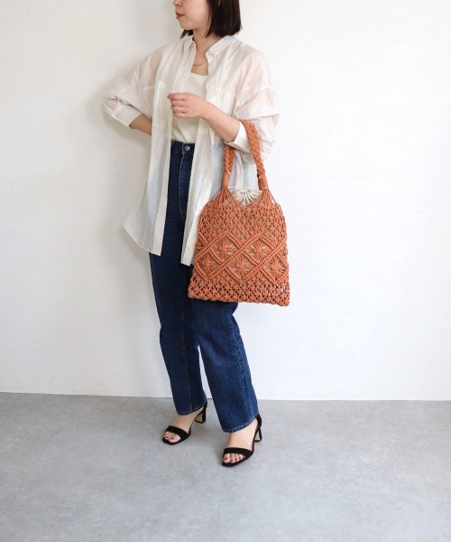 T・S・L(ティーエスエル)の「マクラメ編みフラットトートバッグ(トートバッグ・レディース・オレンジ/アイボリー/ミント/ブラック・FREE)」の14枚目の写真