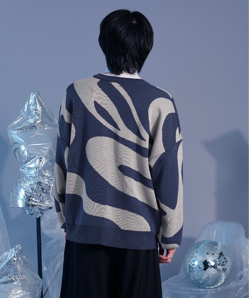 Ellno Loset（エルノロゼット）の「マーブル柄ルーズカーディガン（カーディガン/ボレロ・メンズ・ブラック/ブルー・MEDIUM/LARGE）」の12枚目の写真