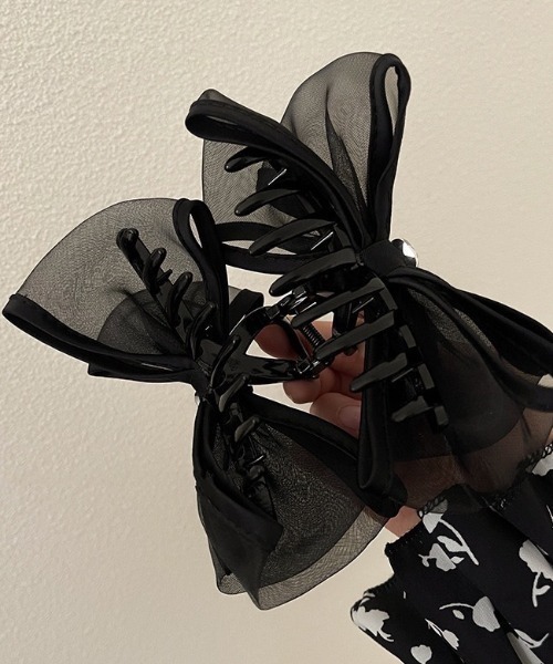 セール】オーガンジーリボンバンスクリップ（バレッタ/ヘアクリップ