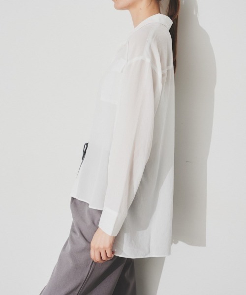 cloenc（クロエンス）の「◆スリットスリーブシアーシャツ（シャツ/ブラウス・レディース・ネイビー/ホワイト・00）」の6枚目の写真