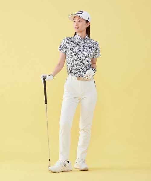 le coq sportif GOLF（ルコックスポルティフゴルフ）の「小柄プリント半袖ポロシャツ (吸汗速乾/ストレッチ/UV CUT(UPF50) ゴルフウエア レディース（ポロシャツ・レディース・ブルー/ピンク/ネイビー・L/XL/M/S）」の7枚目の写真