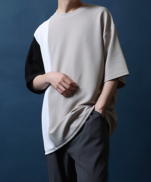 ANPAS（アンパス）の「Amunzen Color Switching Design Oversized T-shirt/梨地 切り替え ビッグシルエット Tシャツ（Tシャツ/カットソー・メンズ・ブラック系その他2/ブラック系その他/ホワイト系その他2/ホワイト系その他/ブラック系その他4/ブラック系その他3/ホワイト系その他3/ホワイト系その他4・M/L）」の16枚目の写真