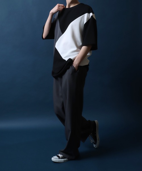 ANPAS（アンパス）の「Amunzen Color Switching Design Oversized T-shirt/梨地 切り替え ビッグシルエット Tシャツ（Tシャツ/カットソー・メンズ・ブラック系その他2/ブラック系その他/ホワイト系その他2/ホワイト系その他/ブラック系その他4/ブラック系その他3/ホワイト系その他3/ホワイト系その他4・M/L）」の15枚目の写真