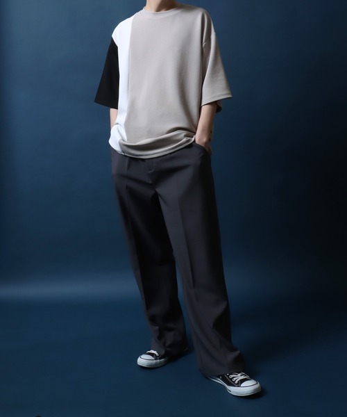 ANPAS（アンパス）の「Amunzen Color Switching Design Oversized T-shirt/梨地 切り替え ビッグシルエット Tシャツ（Tシャツ/カットソー・メンズ・ブラック系その他2/ブラック系その他/ホワイト系その他2/ホワイト系その他/ブラック系その他4/ブラック系その他3/ホワイト系その他3/ホワイト系その他4・M/L）」の14枚目の写真