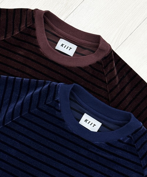 KIIT(キート)の「KIIT キート / CREW NECK PULLOVER クルーネックベロアプルオーバースウェット トレーナー / KIP-T93-003(スウェット・メンズ・ネイビー/バーガンディー・3/2/1)」の1枚目の写真