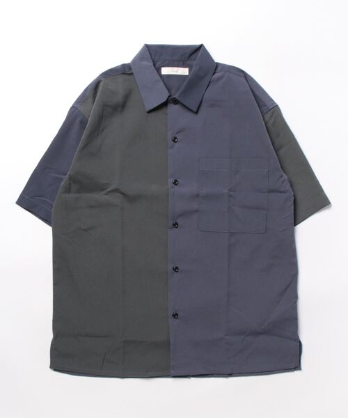 m.f.editorial（エムエフエディトリアル）の「kaule クレイジー切替 レギュラーカラー半袖シャツ（シャツ/ブラウス・メンズ・ネイビー/ダークウッド/グレー系その他2・X-LARGE/LARGE/MEDIUM）」の5枚目の写真