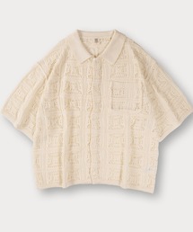 クロシェニットポロカーディガン