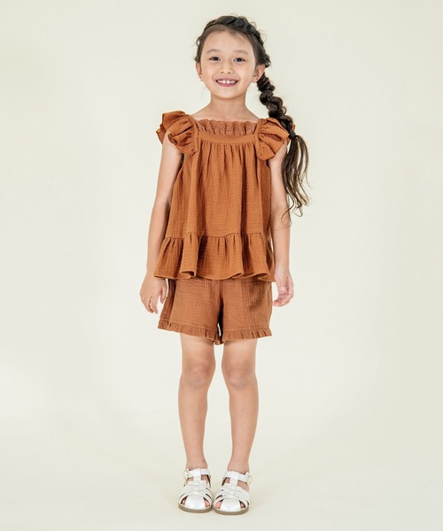 Seraph（セラフ）の「Seraph/セラフ 袖フリルラテカラートップス ノースリーブ ギャザー（タンクトップ・キッズ・チャコール/ベージュ/ブラウン・130/120/140）」の6枚目の写真