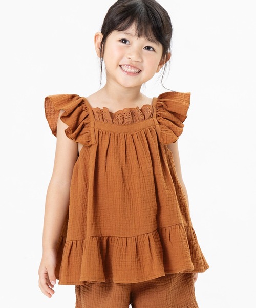Seraph（セラフ）の「Seraph/セラフ 袖フリルラテカラートップス ノースリーブ ギャザー（タンクトップ・キッズ・チャコール/ベージュ/ブラウン・130/120/140）」の22枚目の写真