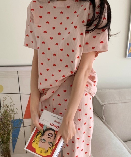 Chick(チック)の「ハート柄ルームウェアセットアップ(ルームウェア/パジャマ・レディース・ピンク/ホワイト・FREE)」の5枚目の写真