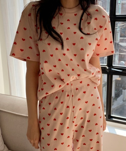 Chick(チック)の「ハート柄ルームウェアセットアップ(ルームウェア/パジャマ・レディース・ピンク/ホワイト・FREE)」の9枚目の写真