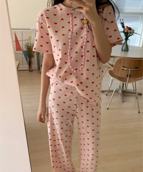 Chick(チック)の「ハート柄ルームウェアセットアップ(ルームウェア/パジャマ・レディース・ピンク/ホワイト・FREE)」の10枚目の写真