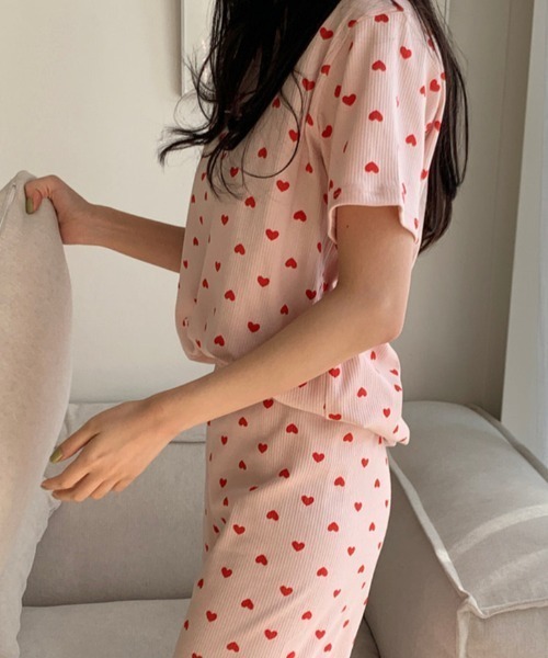 Chick(チック)の「ハート柄ルームウェアセットアップ(ルームウェア/パジャマ・レディース・ピンク/ホワイト・FREE)」の4枚目の写真