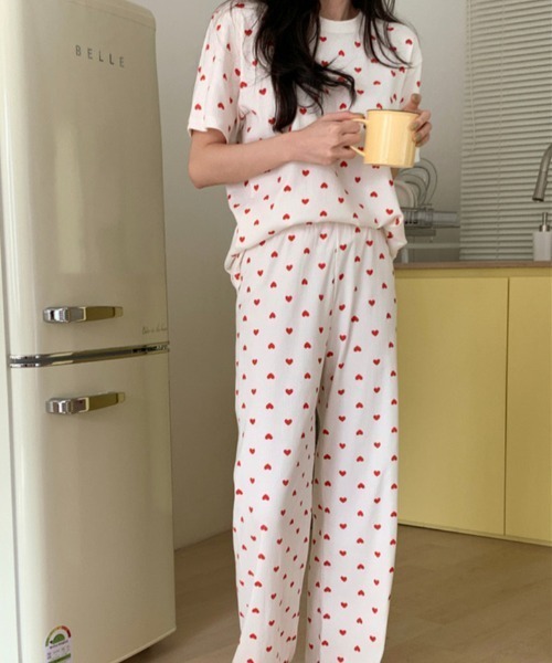 Chick(チック)の「ハート柄ルームウェアセットアップ(ルームウェア/パジャマ・レディース・ピンク/ホワイト・FREE)」の6枚目の写真