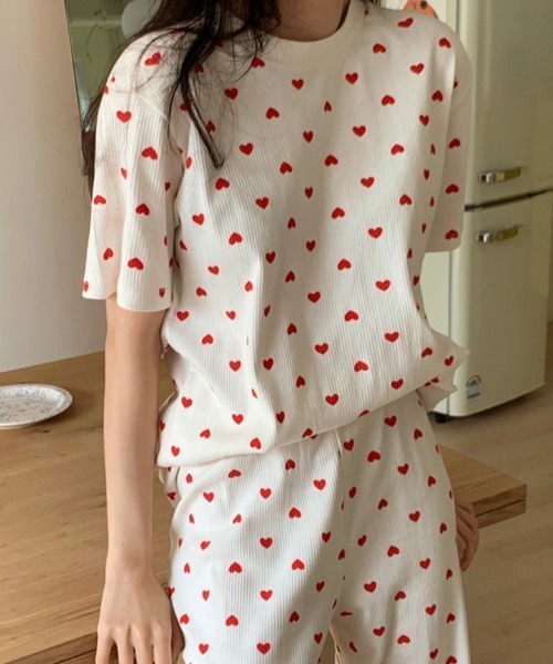 Chick(チック)の「ハート柄ルームウェアセットアップ(ルームウェア/パジャマ・レディース・ピンク/ホワイト・FREE)」の7枚目の写真