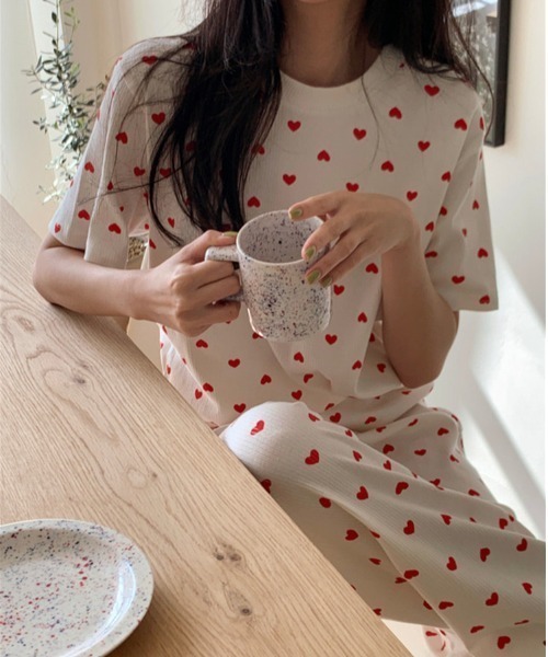 Chick(チック)の「ハート柄ルームウェアセットアップ(ルームウェア/パジャマ・レディース・ピンク/ホワイト・FREE)」の8枚目の写真