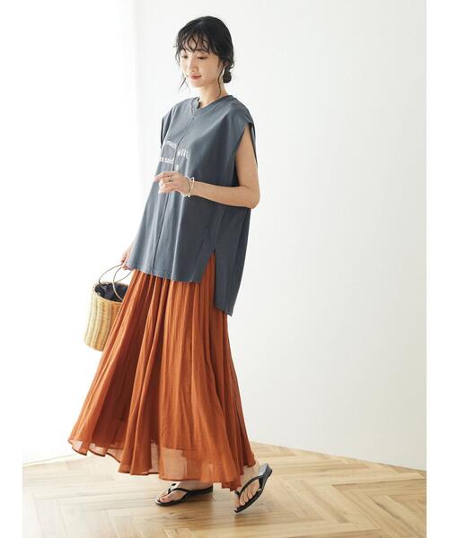 【m,i,d,】コットンボイルギャザースカート　34 カーキ CRAFT STANDARD BOUTIQUE スカート コットンボイルギャザー