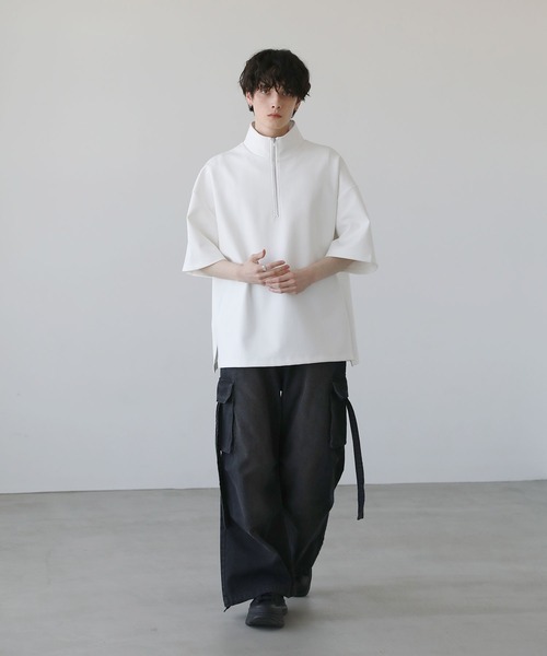 【全2色】スリット長袖カットソー　ホワイト ブラック 【besek-0820atop】( lam )(240822) セール】サイドスリットコットンポンチビッグシルエットドレープ
