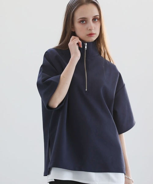 LILL(リル)の「サイドスリットコットンポンチビッグシルエットドレープ5分袖ハーフジップカットソー(Tシャツ/カットソー・メンズ・ホワイト/ネイビー/グレー/ブラック/チャコールグレー/ワイン/ブルーグレー・L/M/S/XL)」の12枚目の写真