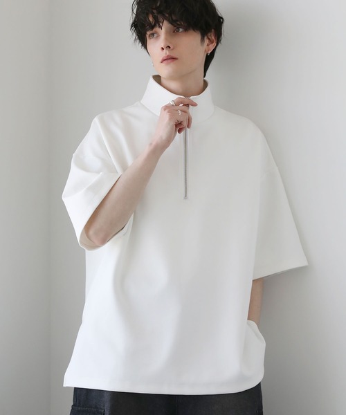 マレ サイドスリットポンチTシャツ ホワイト セール】サイドスリットコットンポンチビッグシルエットドレープ