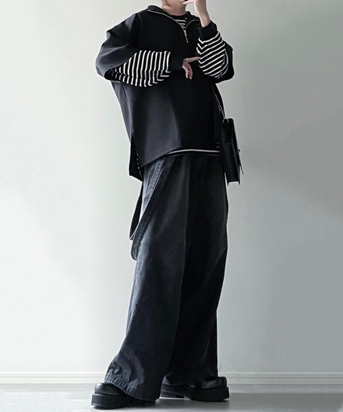 LILL(リル)の「サイドスリットコットンポンチビッグシルエットドレープ5分袖ハーフジップカットソー(Tシャツ/カットソー・メンズ・ホワイト/ネイビー/グレー/ブラック/チャコールグレー/ワイン/ブルーグレー・L/M/S/XL)」の13枚目の写真