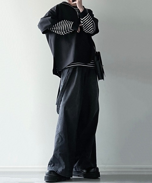 LILL(リル)の「サイドスリットコットンポンチビッグシルエットドレープ5分袖ハーフジップカットソー(Tシャツ/カットソー・メンズ・ホワイト/ネイビー/グレー/ブラック/チャコールグレー/ワイン/ブルーグレー・L/M/S/XL)」の20枚目の写真