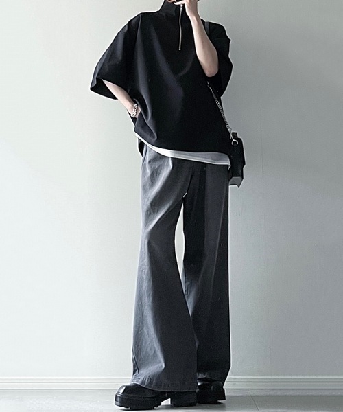 LILL(リル)の「サイドスリットコットンポンチビッグシルエットドレープ5分袖ハーフジップカットソー(Tシャツ/カットソー・メンズ・ホワイト/ネイビー/グレー/ブラック/チャコールグレー/ワイン/ブルーグレー・L/M/S/XL)」の17枚目の写真